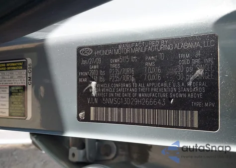 2009 Hyundai Santa Fe Gls z USA, uszkodzony, nr VIN 5NMSG13D29H266643